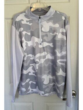 Pins & Aces Performance Polo White Grey Camo Quarter Zip Pullover Jacket Golf M